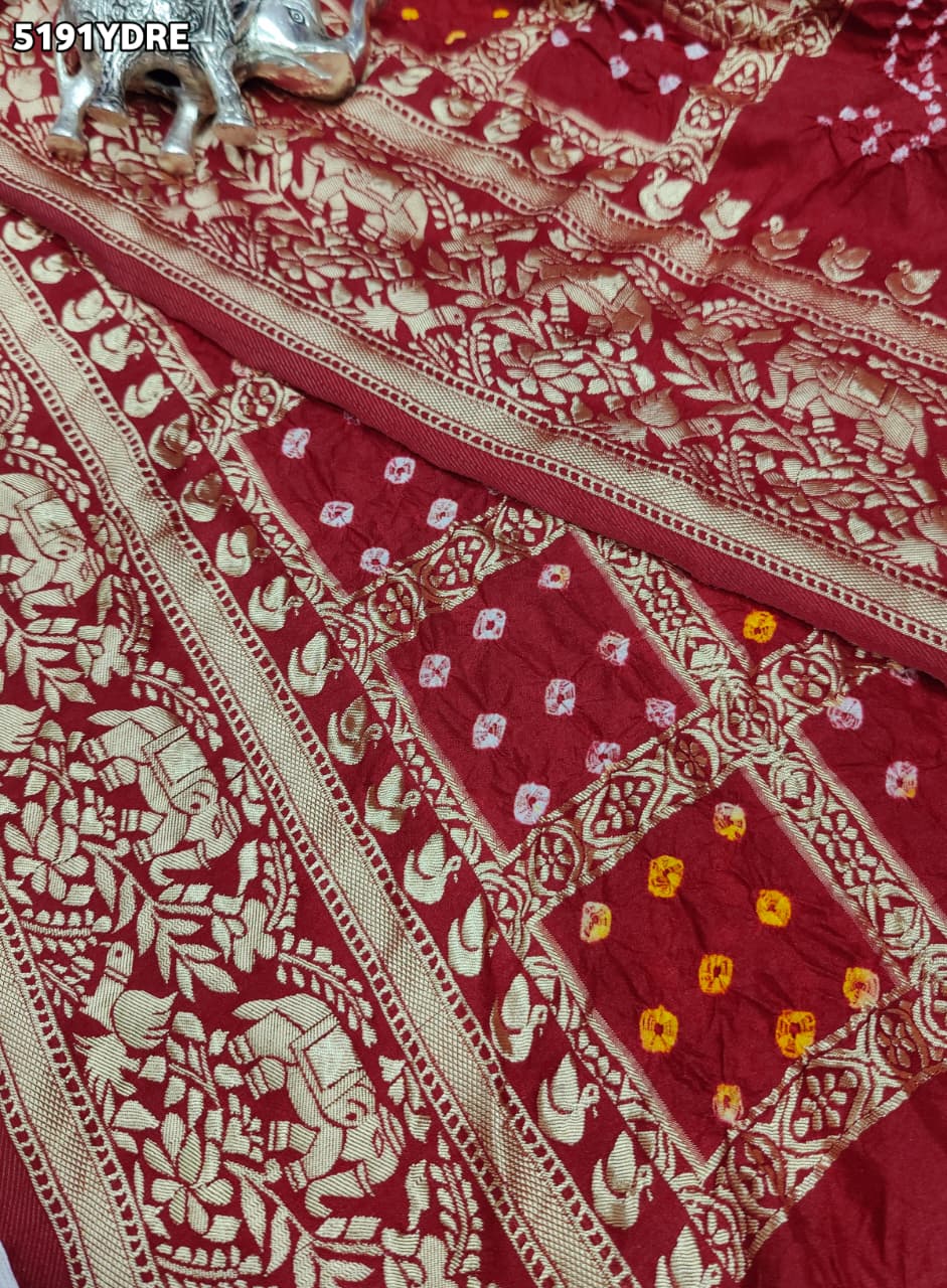 KcPc Art Silk Bandhani Dupatta Featuring Elegant Zari Weaving
