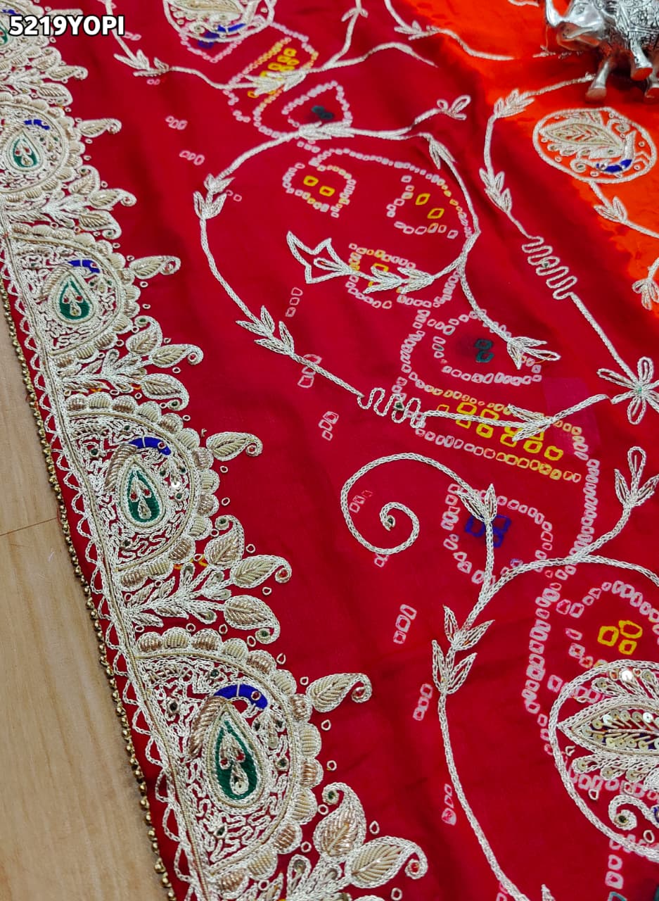 KcPc Ojariya Pila Chunri with Traditional Zardosi Work for Festive Wear