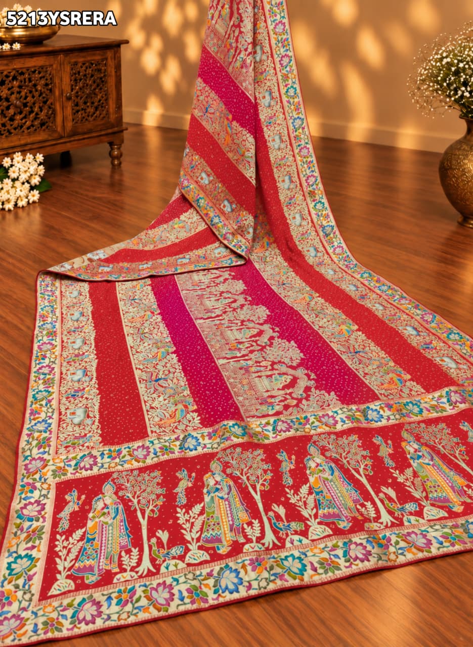 KcPc Traditional Kalamkari Artistry on Luxurious Georgette Saree