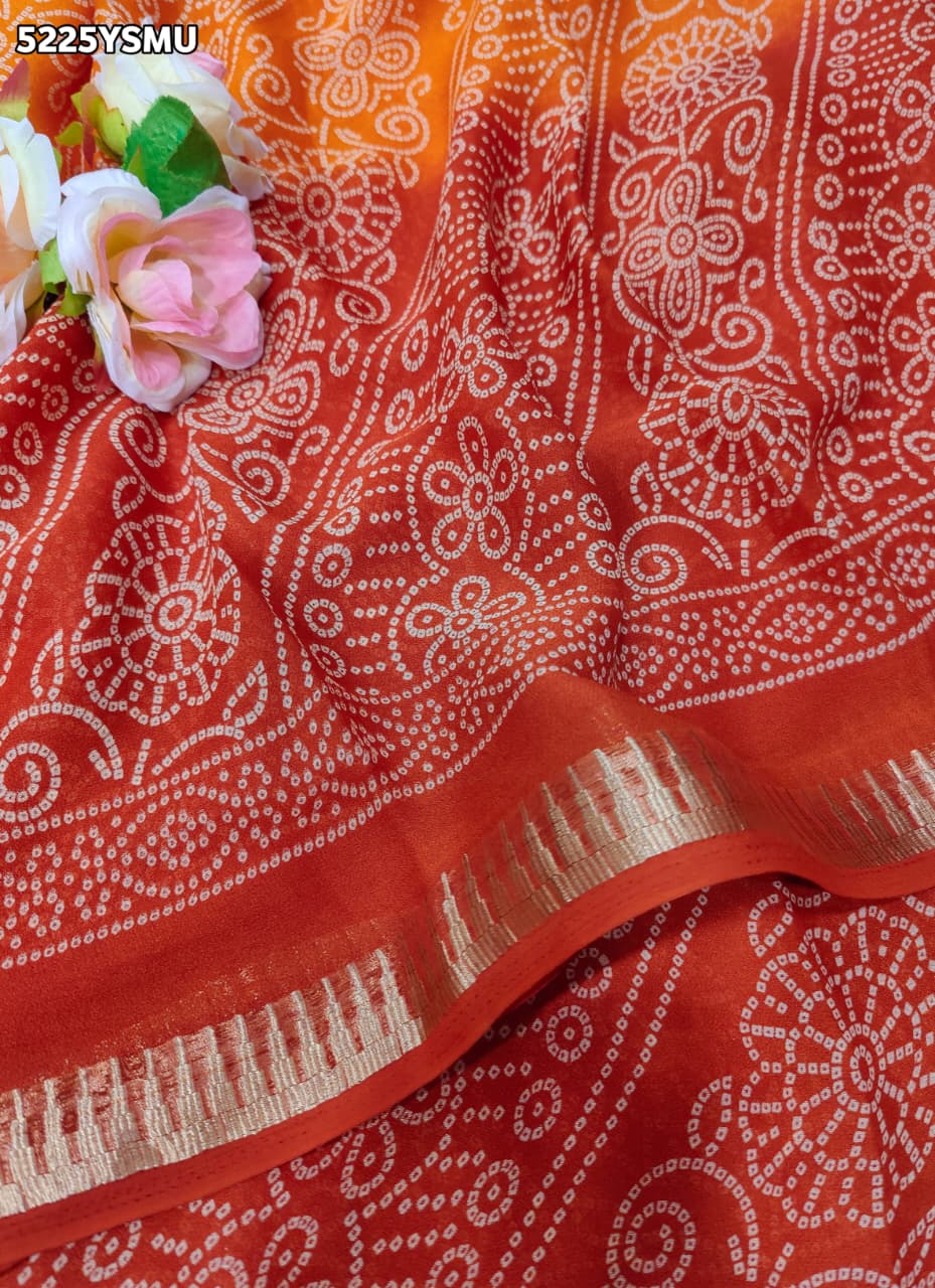 KcPc Georgette Bandhani Saree with Zari Border for Festive Wear