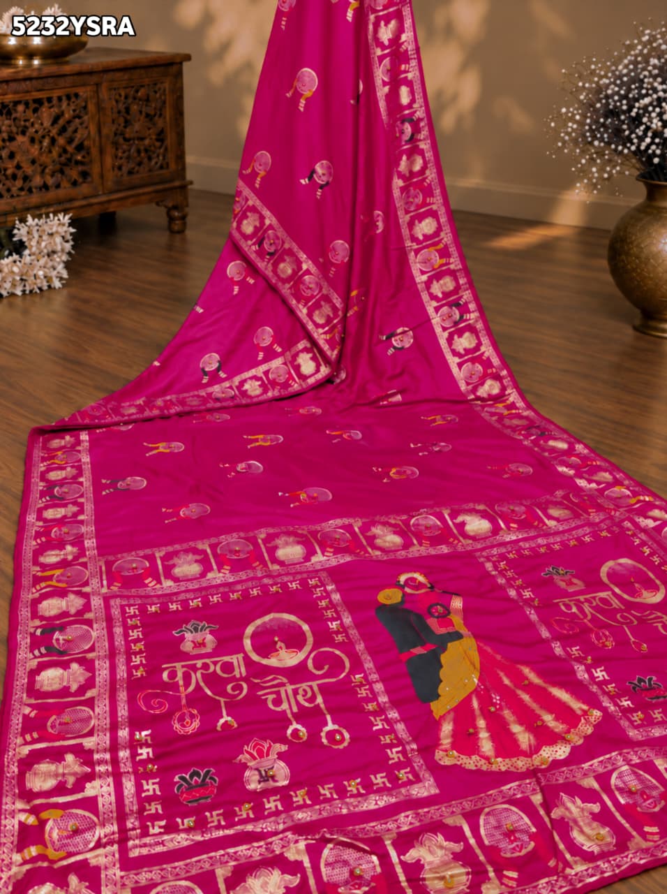 KcPc Dola Silk Karwa Chauth Style Saree with Traditional Zari Weaving and Ghunghru RPL