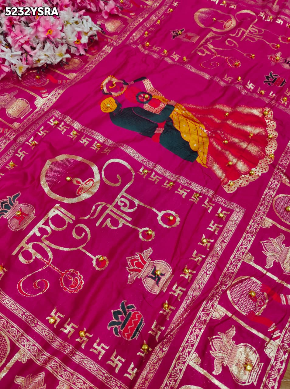 KcPc Dola Silk Karwa Chauth Style Saree with Traditional Zari Weaving and Ghunghru RPL