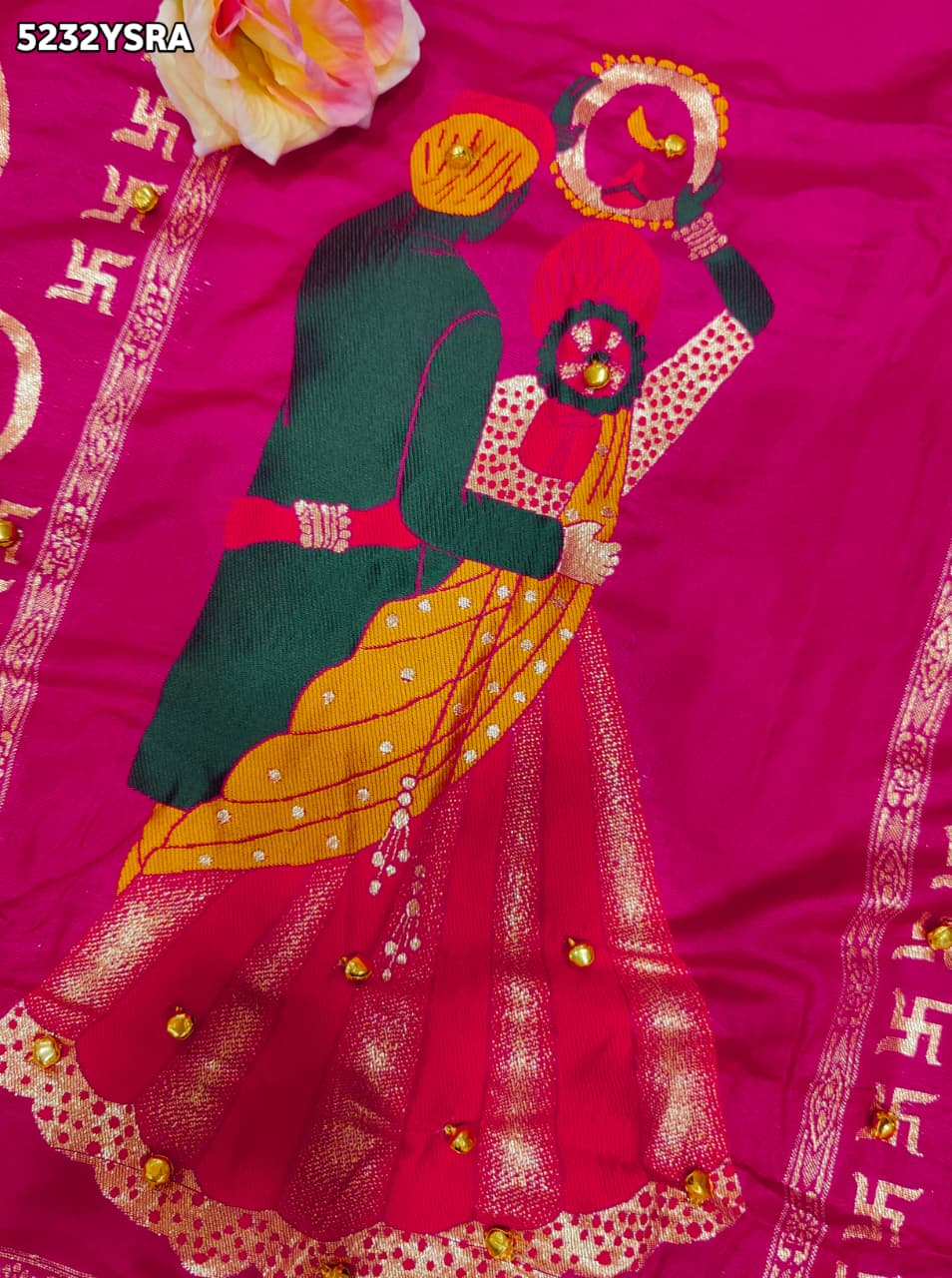 KcPc Dola Silk Karwa Chauth Style Saree with Traditional Zari Weaving and Ghunghru RPL