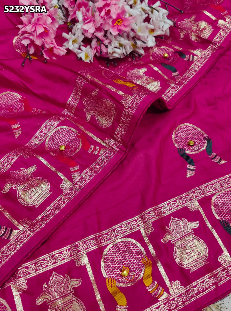 KcPc Dola Silk Karwa Chauth Style Saree with Traditional Zari Weaving and Ghunghru RPL