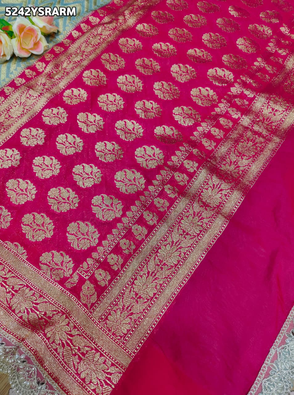 KcPc Banarasi Khaddi Georgette Designer Saree with Diamond Lace Work and Blouse for Festive Wear
