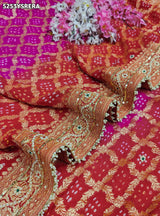 KcPc Khaddi Georgette Bandhani Style Saree with Traditional Zardosi Work and Blouse for Festive Wear
