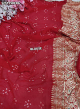 KcPc Khaddi Georgette Bandhani Style Saree with Traditional Zardosi Work and Blouse for Festive Wear