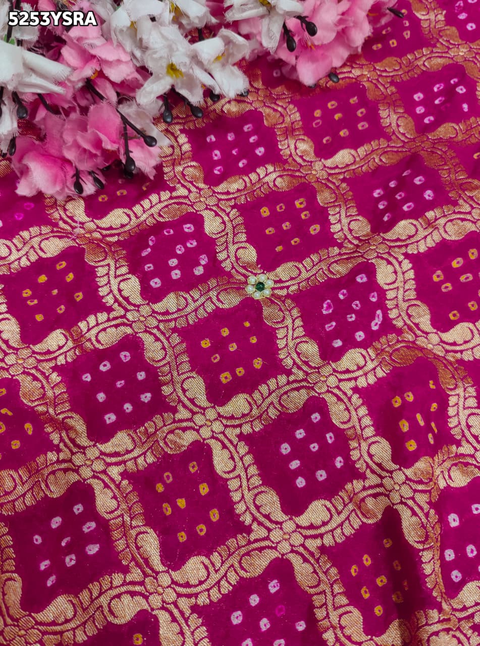 KcPc Khaddi Georgette Bandhani Style Saree with Traditional Zardosi Work for Festive Wear