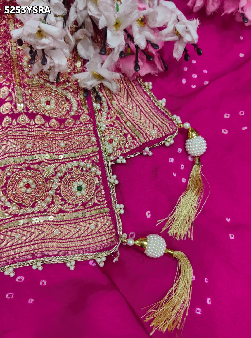 KcPc Khaddi Georgette Bandhani Style Saree with Traditional Zardosi Work for Festive Wear