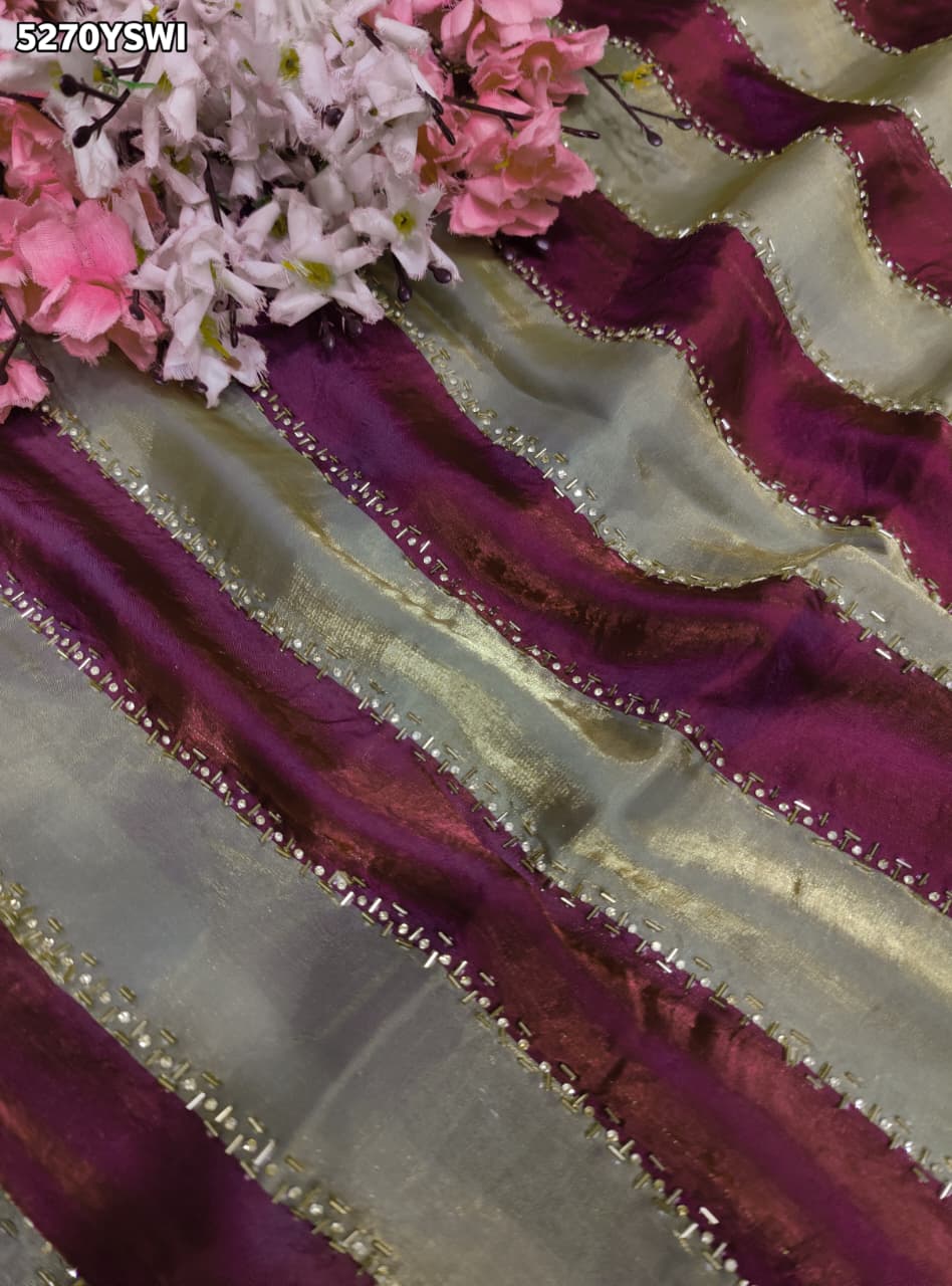 KcPc Tissue Silk Designer Office Wear Saree with Diamond Work and Blouse