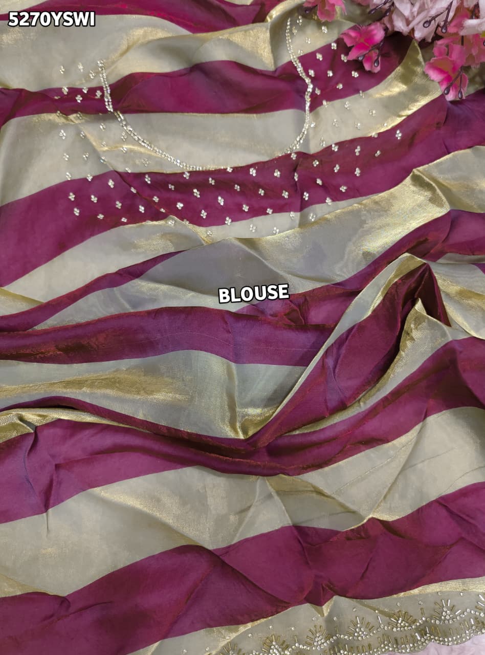 KcPc Tissue Silk Designer Office Wear Saree with Diamond Work and Blouse