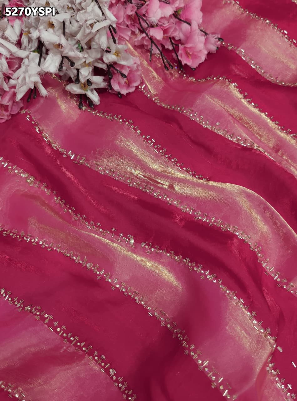 KcPc Tissue Silk Designer Saree with Diamond Work and Blouse for Office Wear