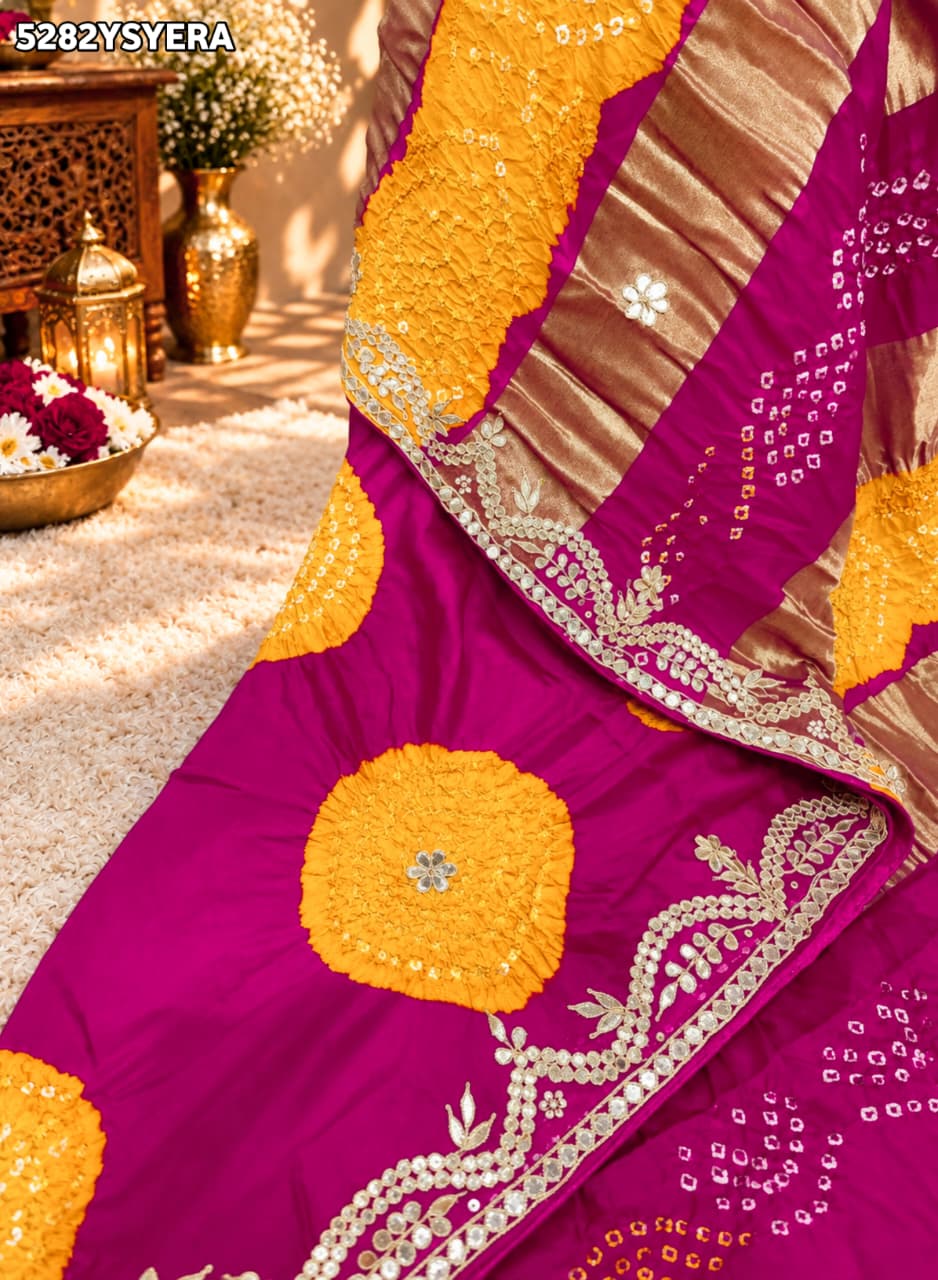 KcPc Semi Gaji Silk Traditional Bandhani Saree with Elegant Gotapatti WorkRG
