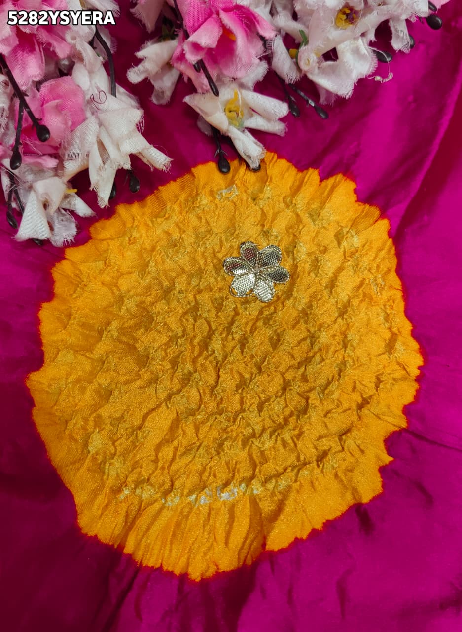 KcPc Semi Gaji Silk Traditional Bandhani Saree with Elegant Gotapatti WorkRG