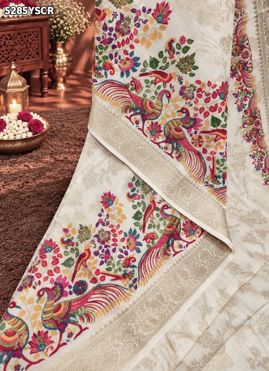 KcPc Banarasi Silk Kalamkari Style Saree with Traditional Zari Weaving for Festive Wear SON