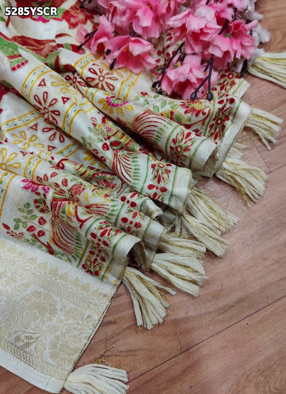 KcPc Banarasi Silk Kalamkari Style Saree with Traditional Zari Weaving for Festive Wear SON