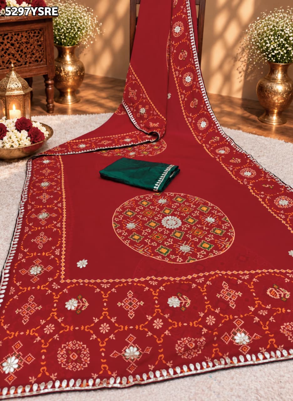 KcPc Georgette Patola Style Saree with Traditional Gotapatti Work for Festive WearPDM