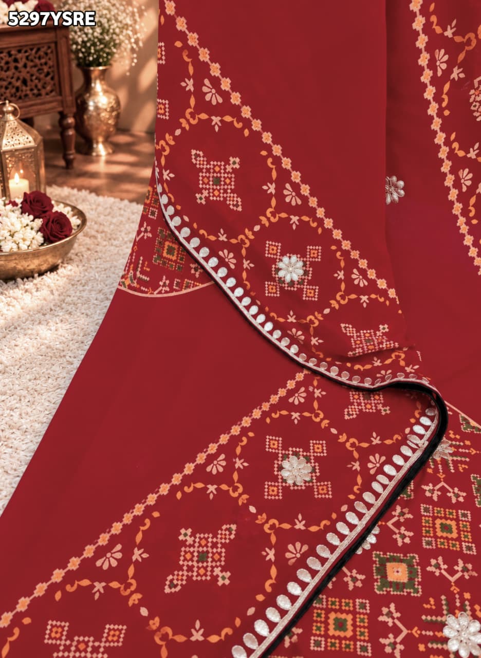 KcPc Georgette Patola Style Saree with Traditional Gotapatti Work for Festive WearPDM