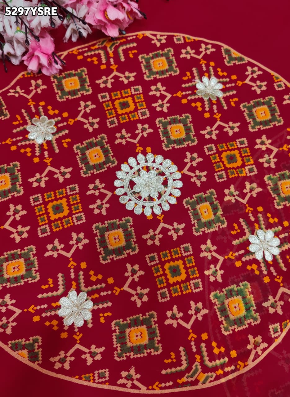 KcPc Georgette Patola Style Saree with Traditional Gotapatti Work for Festive WearPDM