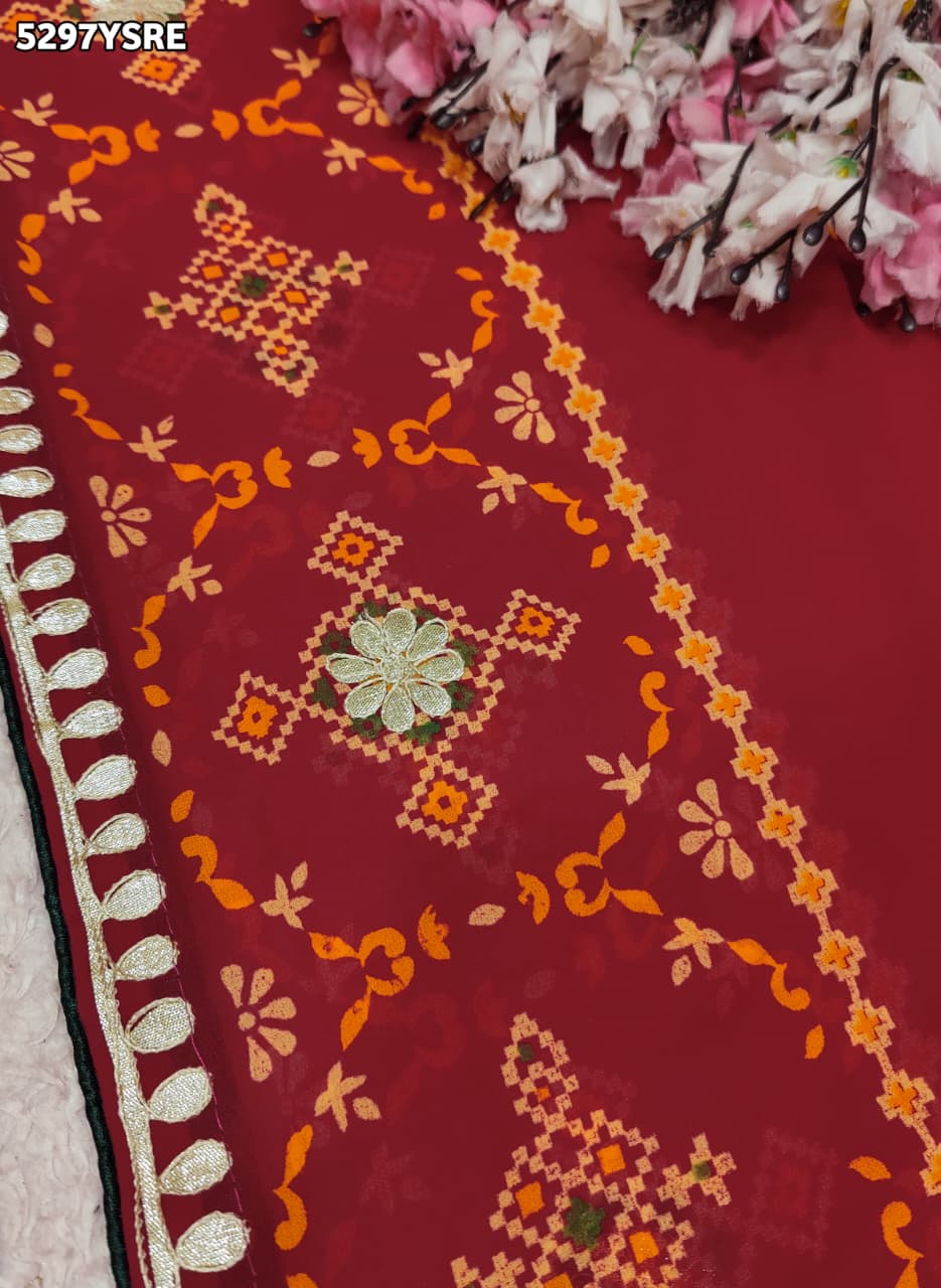 KcPc Georgette Patola Style Saree with Traditional Gotapatti Work for Festive WearPDM