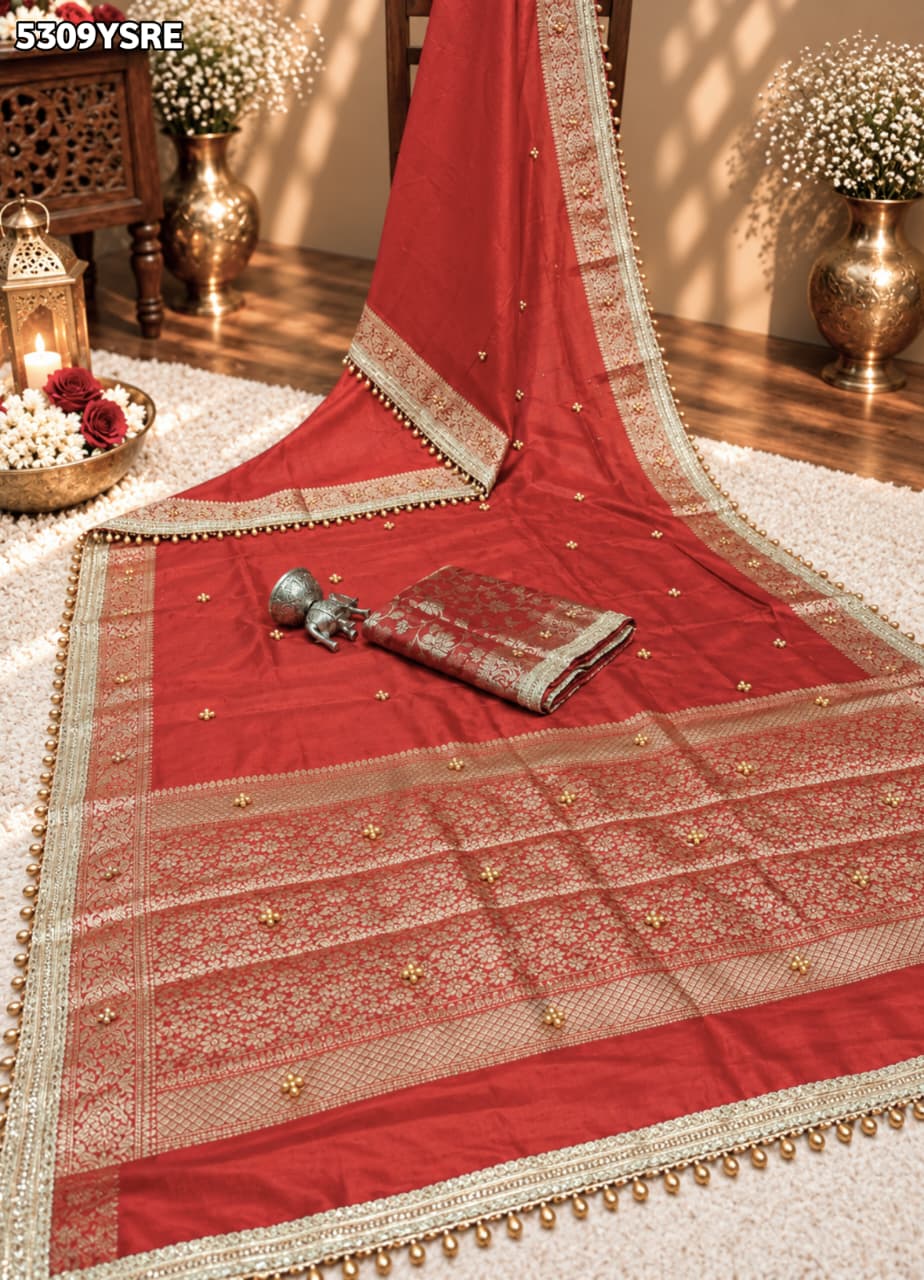 KcPc Tissue Silk Designer Embroidery Work Festive Wear Saree with Blouse