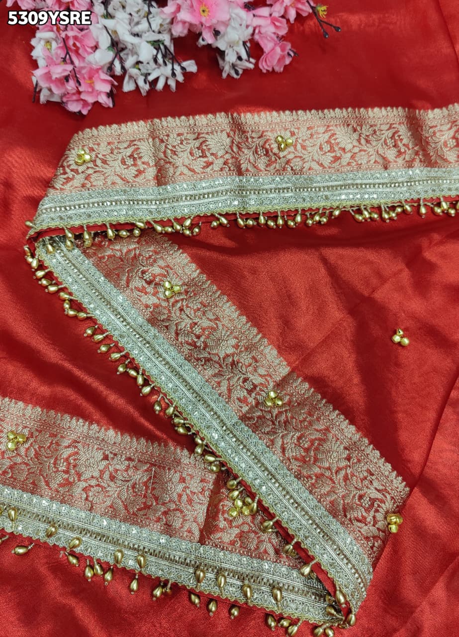 KcPc Tissue Silk Designer Embroidery Work Festive Wear Saree with Blouse