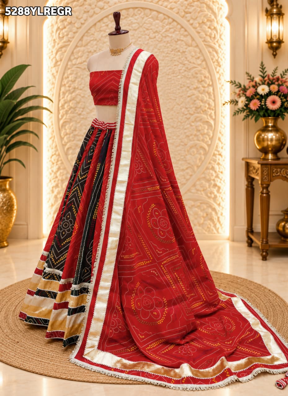 KcPc Georgette Bandhani Style Lehenga with Traditional Gota Work for Festive Wear