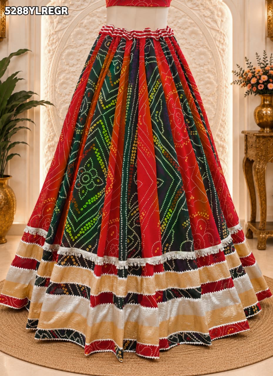 KcPc Georgette Bandhani Style Lehenga with Traditional Gota Work for Festive Wear