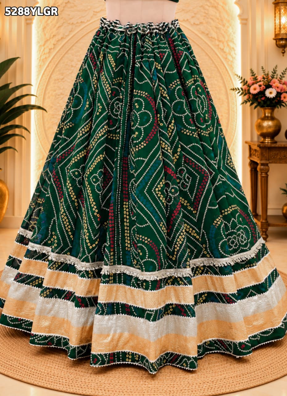KcPc Designer Georgette Bandhani Lehenga with Beautiful Traditional Gota Work