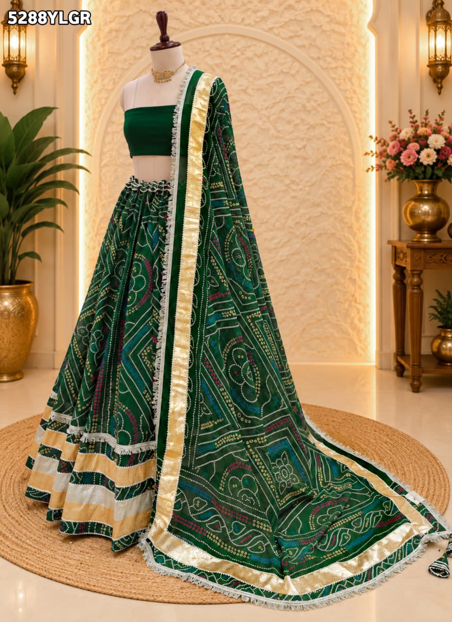 KcPc Designer Georgette Bandhani Lehenga with Beautiful Traditional Gota Work