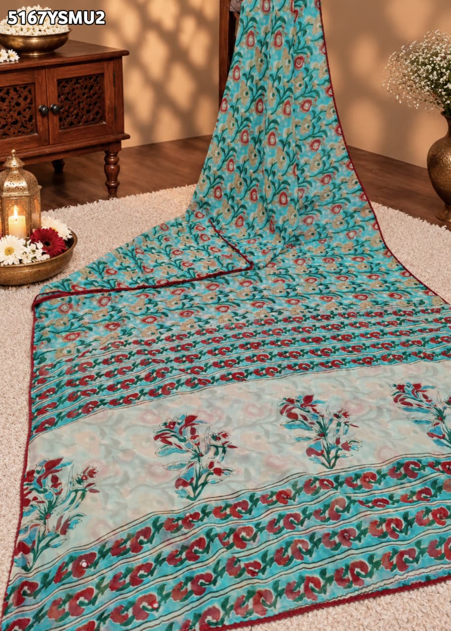 Traditional Georgette Printed Style Festive Wear Saree with Blouse 1