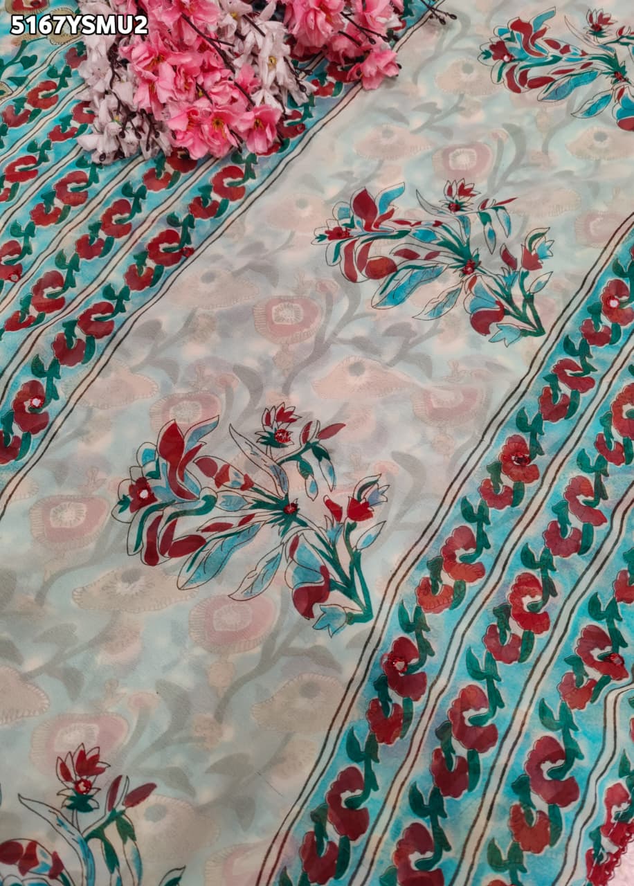 Traditional Georgette Printed Style Festive Wear Saree with Blouse 3