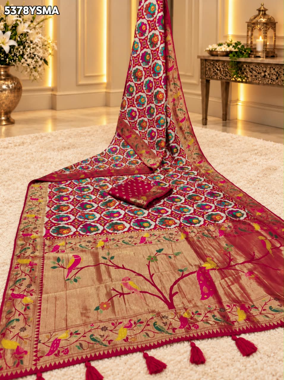 KcPc Banarasi Silk Patola Design Saree with Traditional Kalamkari Zari Weaving