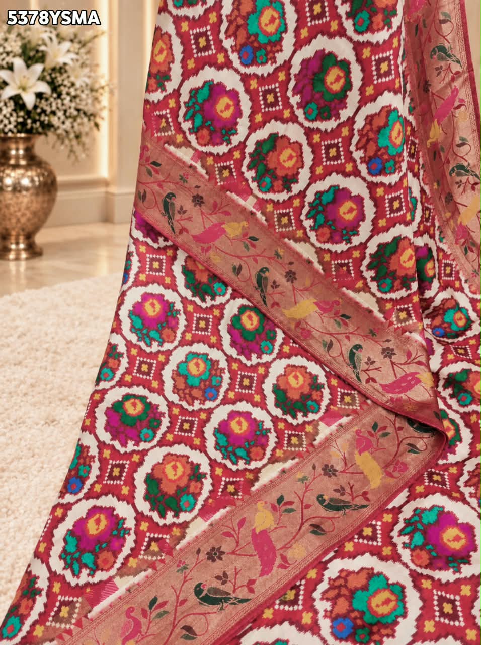 KcPc Banarasi Silk Patola Design Saree with Traditional Kalamkari Zari Weaving