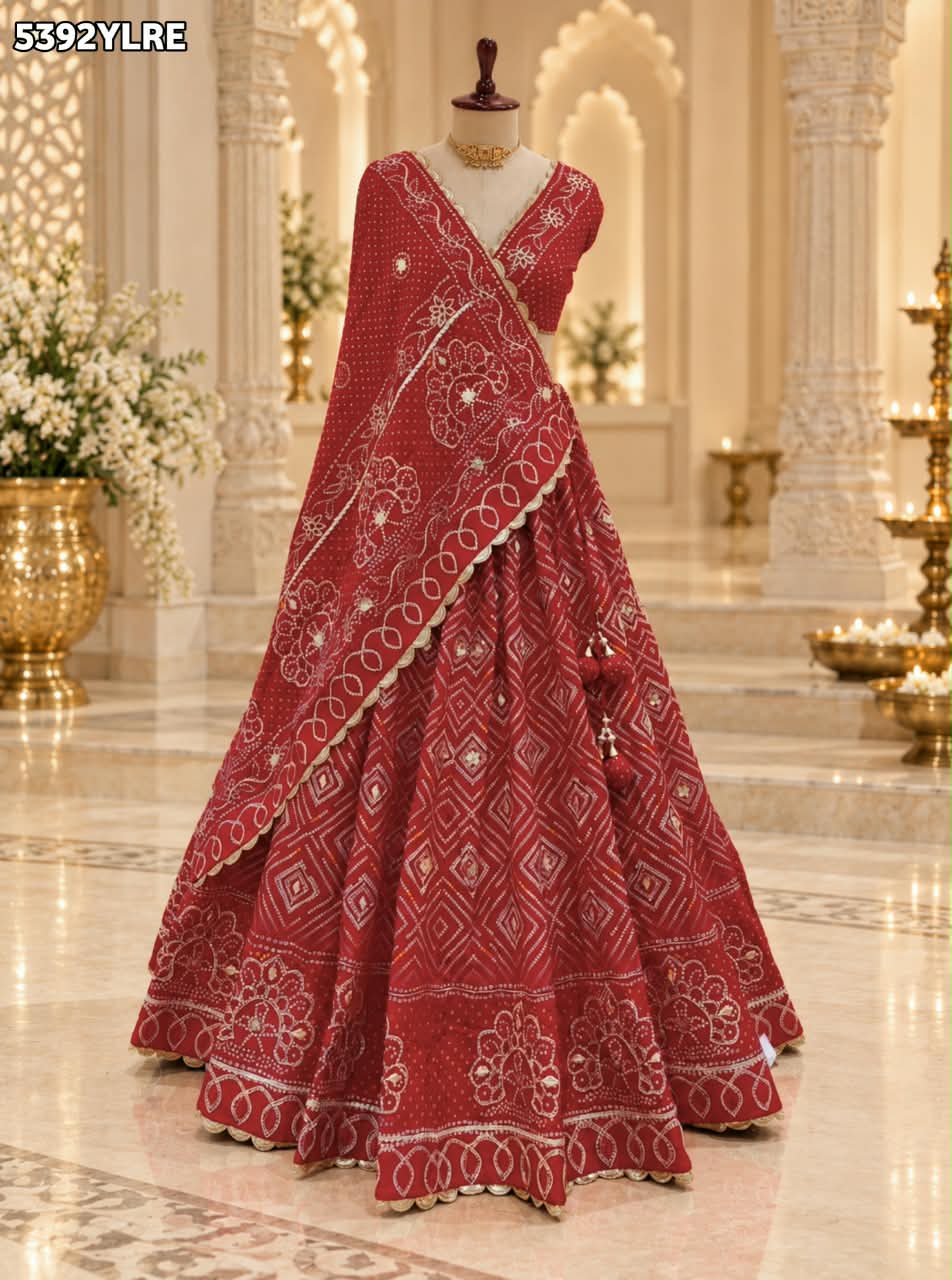 KcPc Traditional Creap Silk Bandhani Lehenga with Designer Cutdana Work