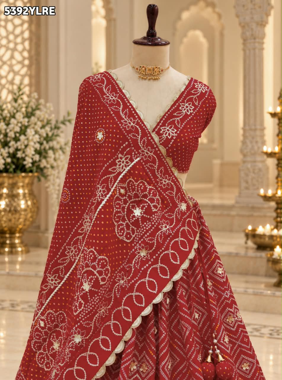 KcPc Traditional Creap Silk Bandhani Lehenga with Designer Cutdana Work