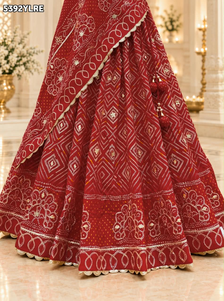 KcPc Traditional Creap Silk Bandhani Lehenga with Designer Cutdana Work