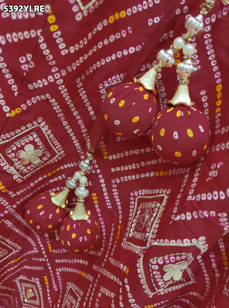 KcPc Traditional Creap Silk Bandhani Lehenga with Designer Cutdana Work
