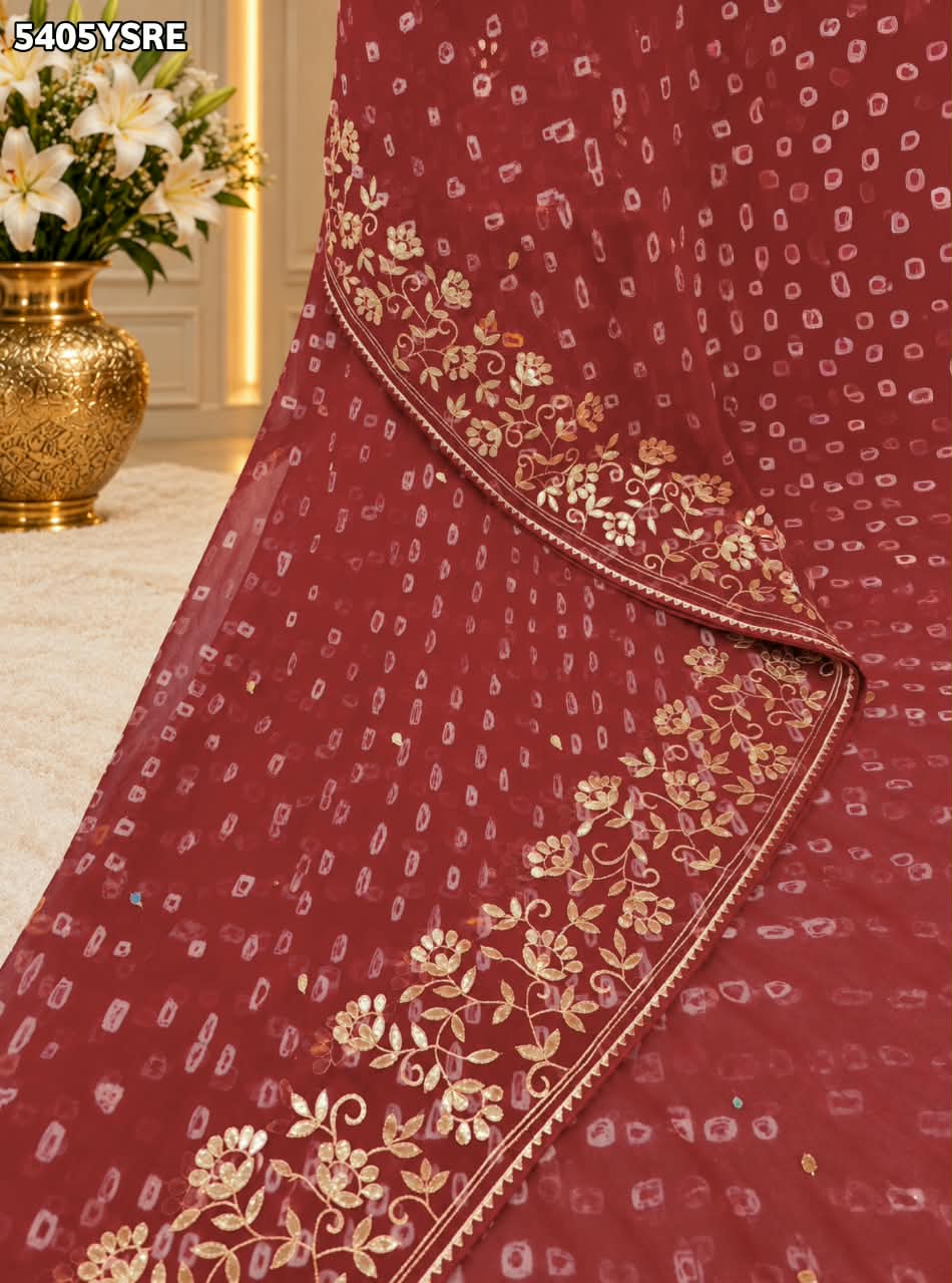 KcPc Pure Chinon Bandhani Style with Gotapatti Work Saree