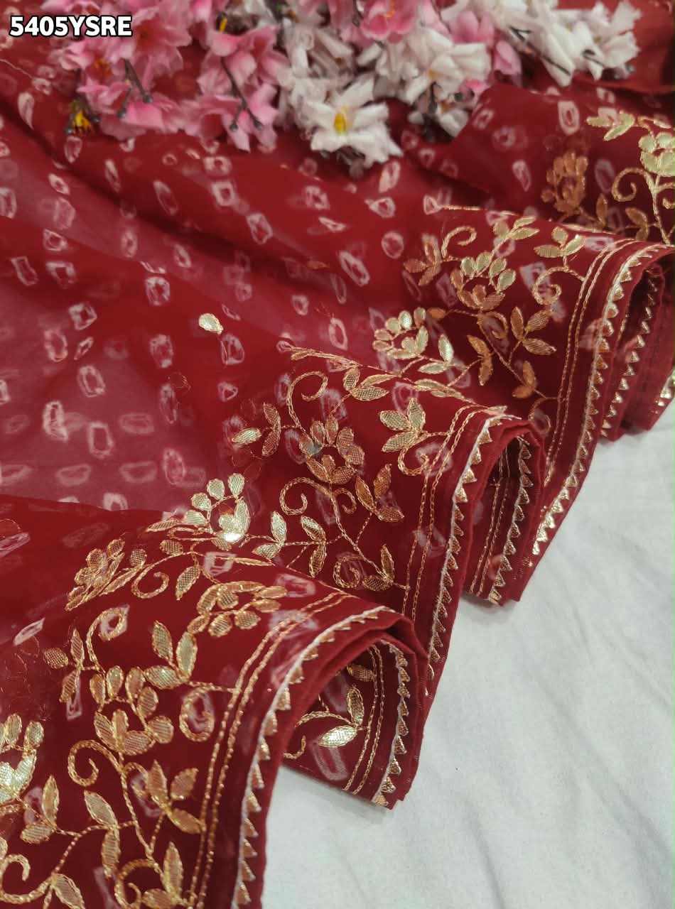 KcPc Pure Chinon Bandhani Style with Gotapatti Work Saree