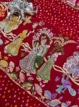KcPc Georgette Bandhani Kalamkari Style with Traditional Zari WeavingSaree
