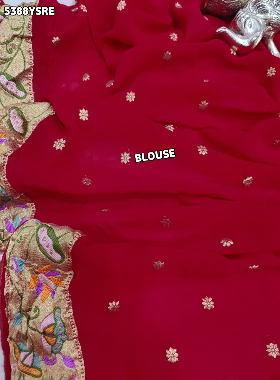 KcPc Georgette Bandhani Kalamkari Style with Traditional Zari WeavingSaree