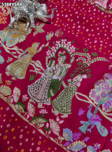 KcPc New Georgette Bandhani Kalamkari Style with Traditional Zari WeavingSaree
