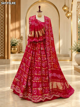 KcPc New Gaji Silk Bandhani Lehenga with Traditional Cutdana Gotapatti Work