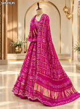 KcPc Gaji Silk Bandhani Lehenga with Traditional Cutdana Gotapatti Work