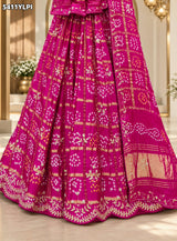 KcPc Gaji Silk Bandhani Lehenga with Traditional Cutdana Gotapatti Work