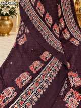 KcPc New Gaji Silk Ajrakh Style with Traditional Mirror Work Saree