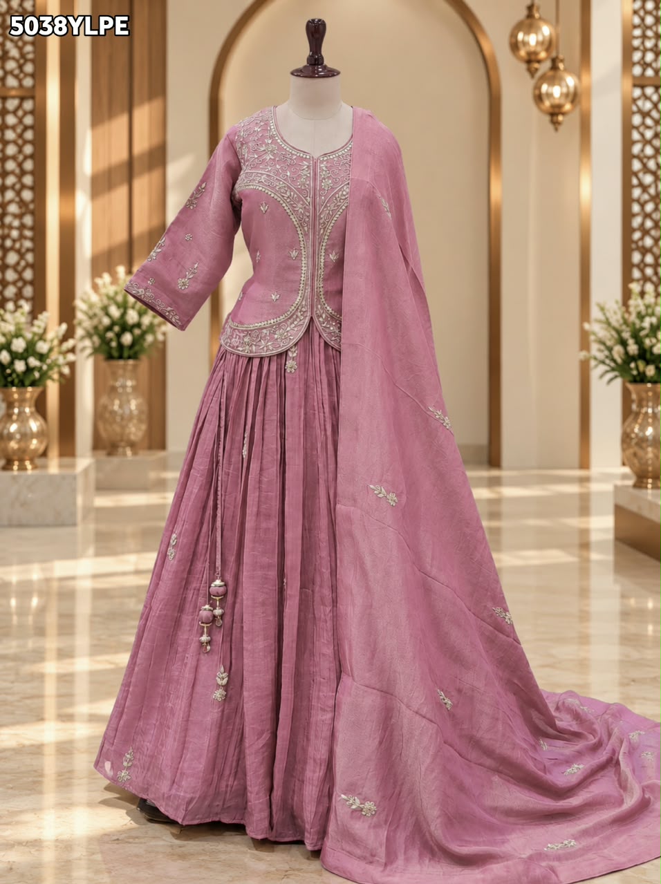 KcPc Tissue Silk Indo-Western Lehenga with Traditional Gotapatti Work