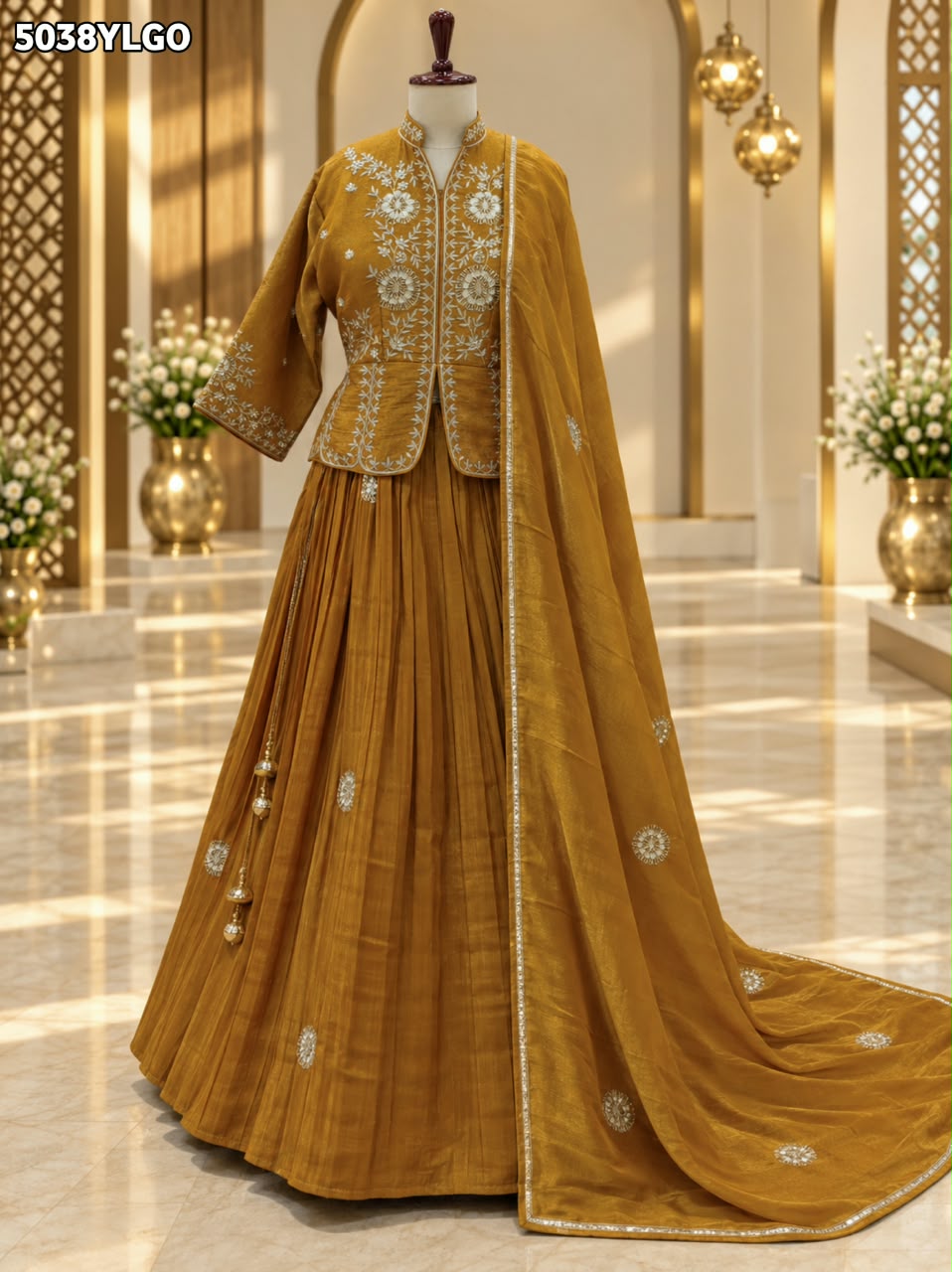 KcPc New Tissue Silk Indo-Western Lehenga with Traditional Gotapatti Work
