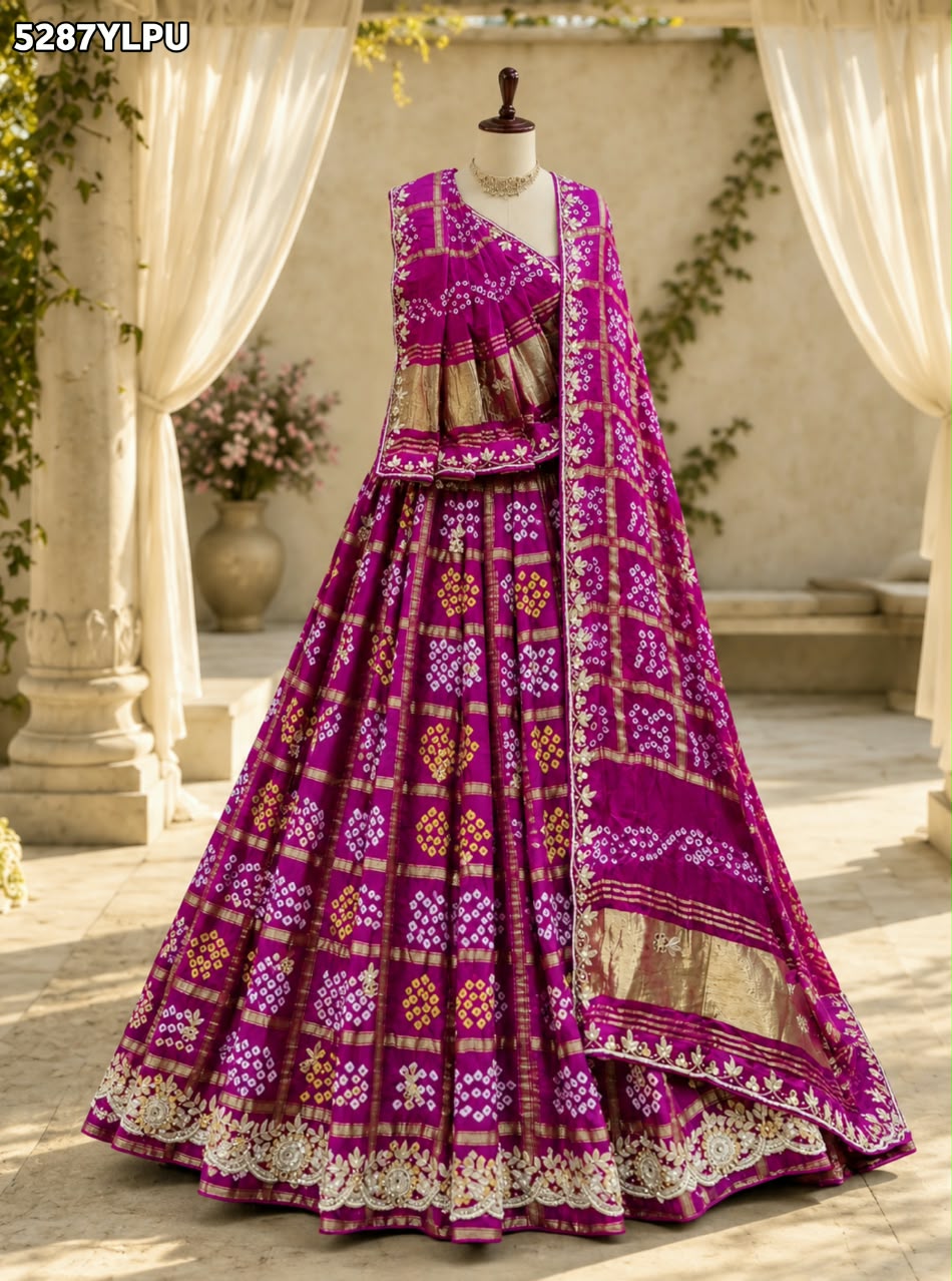 KcPC Latest Designer Semi Gaji Silk Bandhani Lehenga with Cutdana Gotapatti Work